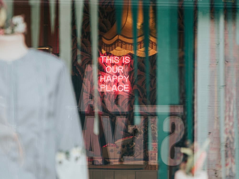 A local business owner’s storefront window